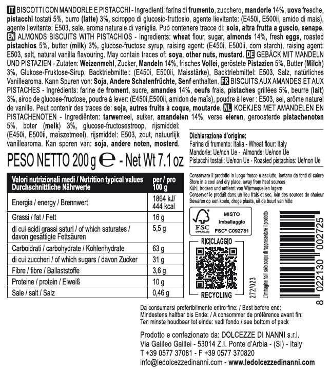 Cantucci con almendras y pistacho hechas a mano, Italia, Toscana