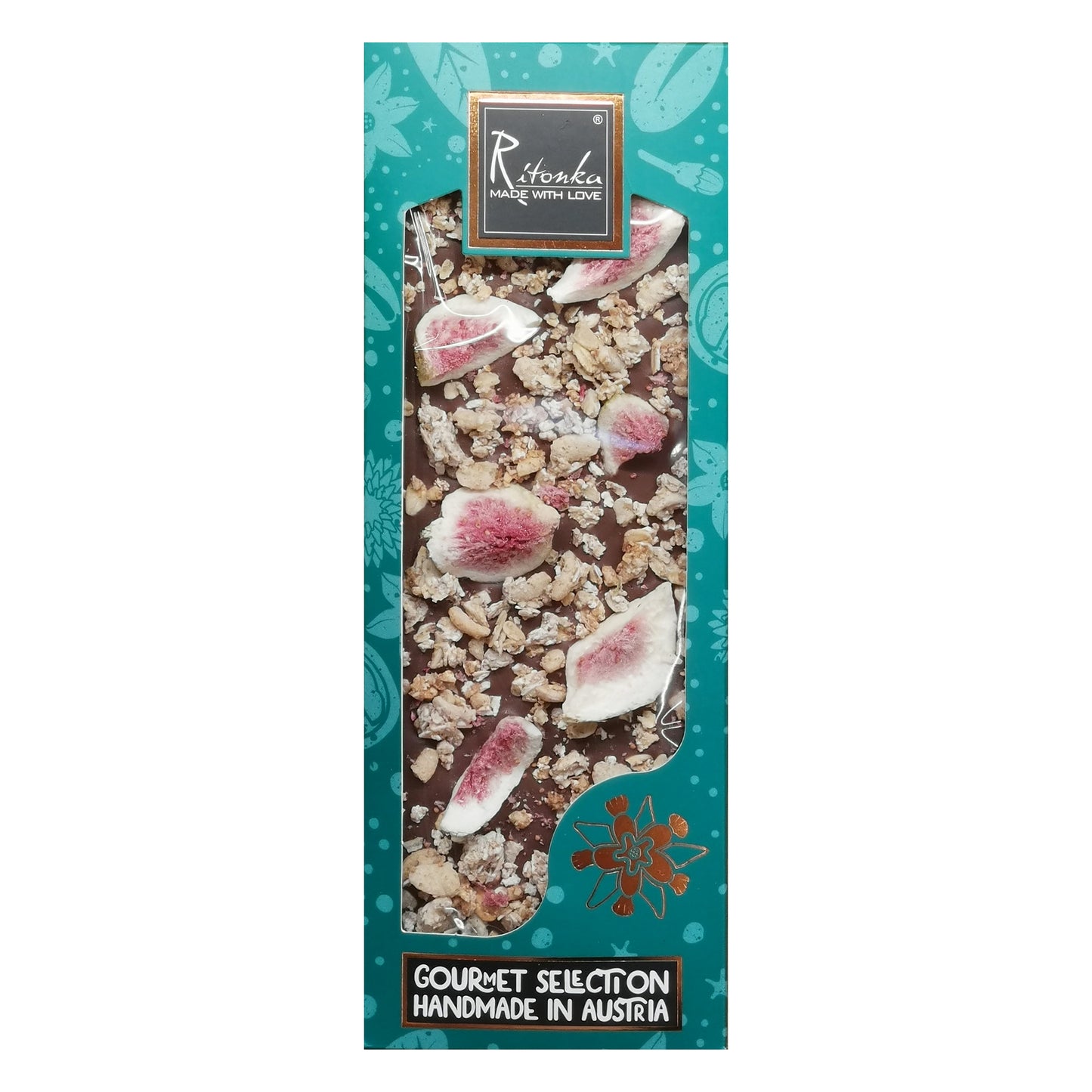 Ritonka gourmet selección - Chocolate con leche, higo, muesli crujente. 130 g