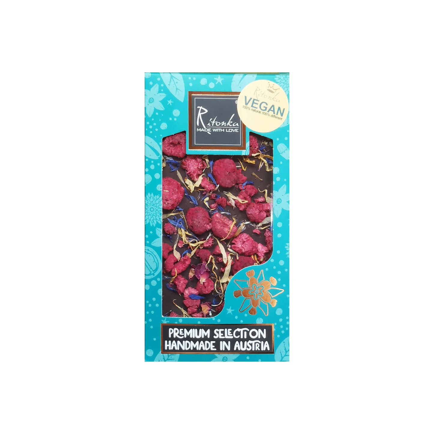 Ritonka premium - Chocolate negro, frambuesas, flores, 95 g