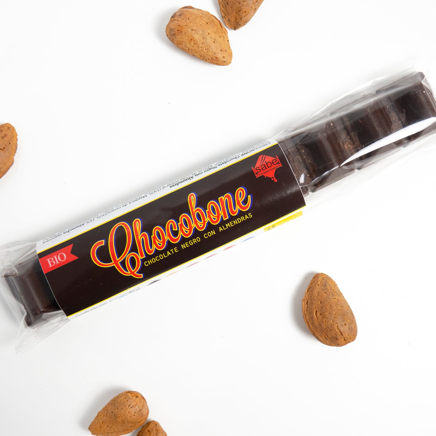 Chocobone Chocolate Negro BIO y Almendra caramelizada 100Gr