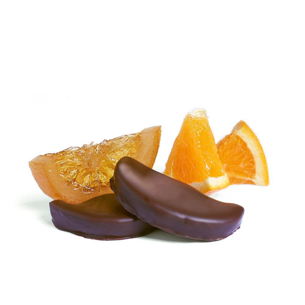 Gajos de naranja con cobertura de Chocolate Negro